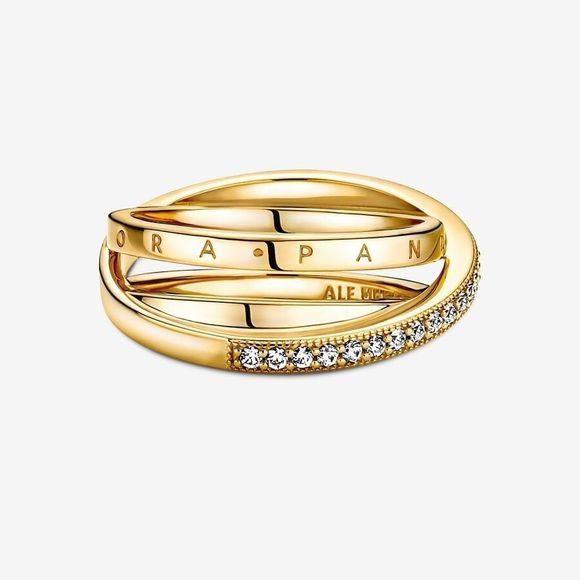 Pandora Jewelry - Pandora 14k Gold-Plated Crossover Pavé Triple Band Ring